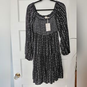 NWT M Hem & Thread Black & White Patterned Long Sleeve Dress